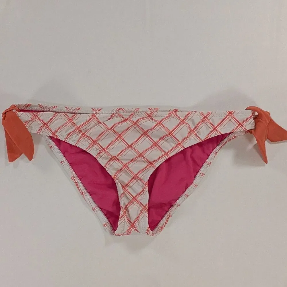 Hurley Colorful Check High Waist Cheeky Tie Side Bikini Bottom Large